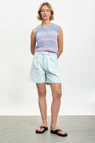 Pink aqua and purple bright striped sweater vest_4