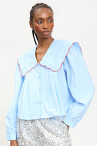Baby blue contrast trim scalloped giant collar shirt_1