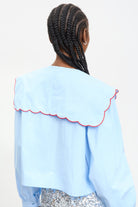 Baby blue contrast trim scalloped giant collar shirt_2