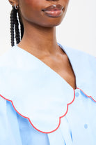 Baby blue contrast trim scalloped giant collar shirt_3