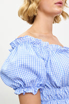 Baby blue gingham ruched off shoulder top_3