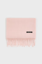 Pale pink mohair beanie, mittens and wool scarf set