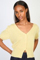 Baby yellow ribbed short sleeved cardigan_1