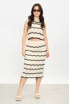 Beige and black scalloped crochet knit skirt_4