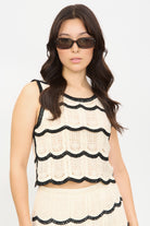 Beige and black scalloped crochet knit tank_1