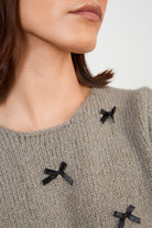 Beige and black tiny ribbon knit tee_3