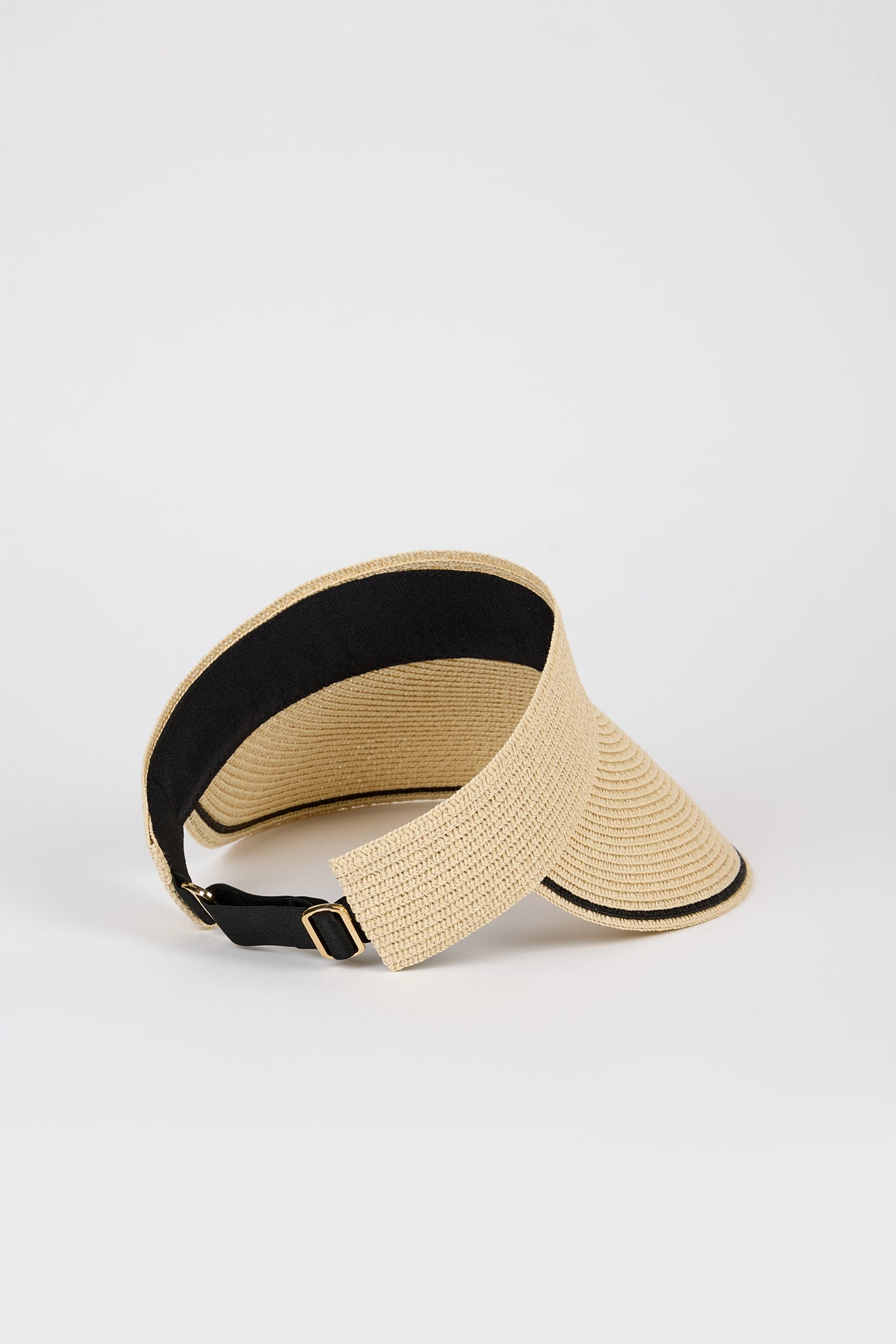 Beige and black trim straw sun visor_3