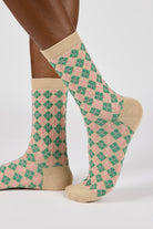 Beige and green bold argyle socks_1