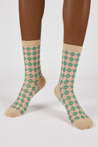 Beige and green bold argyle socks_2