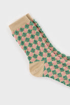 Beige and green bold argyle socks_4