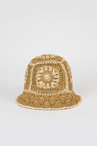 Beige and ivory crochet straw bucket hat_1