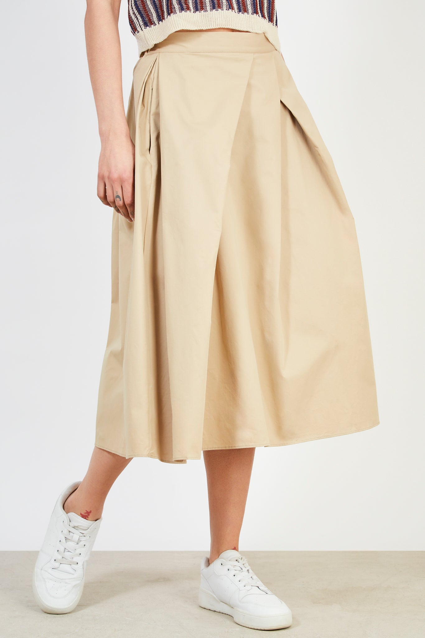 Beige cascading pleat full skirt_1