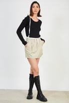 Beige contrast waist mini skirt_4