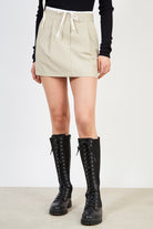 Beige contrast waist mini skirt_1
