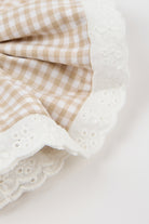 Beige gingham white eyelet trim scrunchie_2