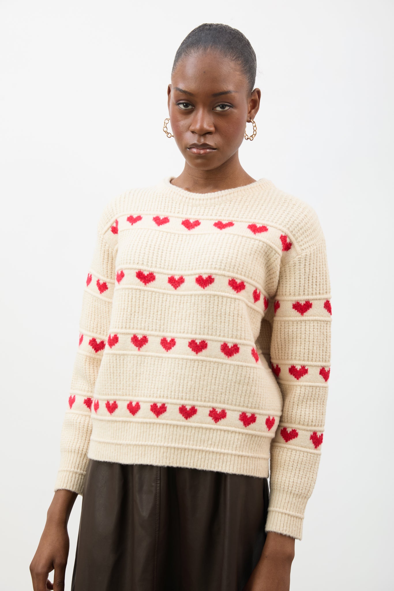 Beige intarsia red hearts stripes jumper_1