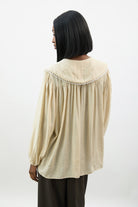 Beige large eyelet trim collar blouse_2