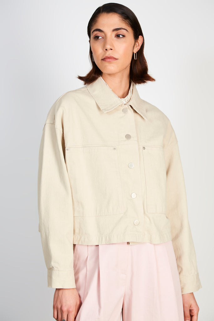 Beige large pocket short cotton twill jacket_1