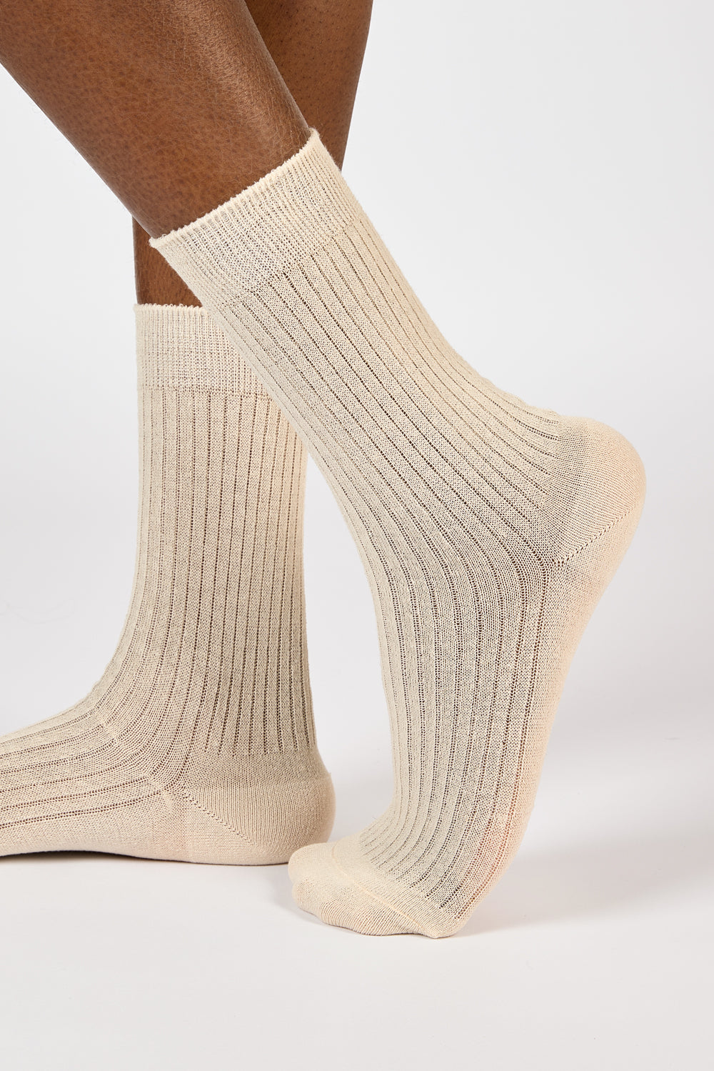 Beige linen blend ribbed socks_3