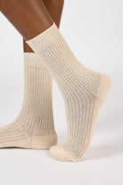 Beige linen blend ribbed socks_3