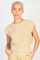 Beige open tie back sleeveless knit top_1