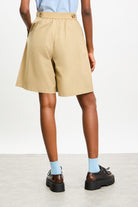 Beige pure cotton vegan leather banded shorts_2