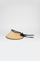 Beige raffia and black trimmed ribbon tie bonnet_1