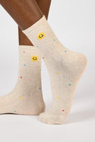 Beige rainbow confetti smiley face socks_1