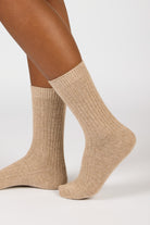 Beige ribbed cashmere wool blend socks_3