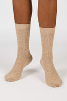 Beige ribbed cashmere wool blend socks_4