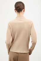 Beige textured button up mock neck top_2