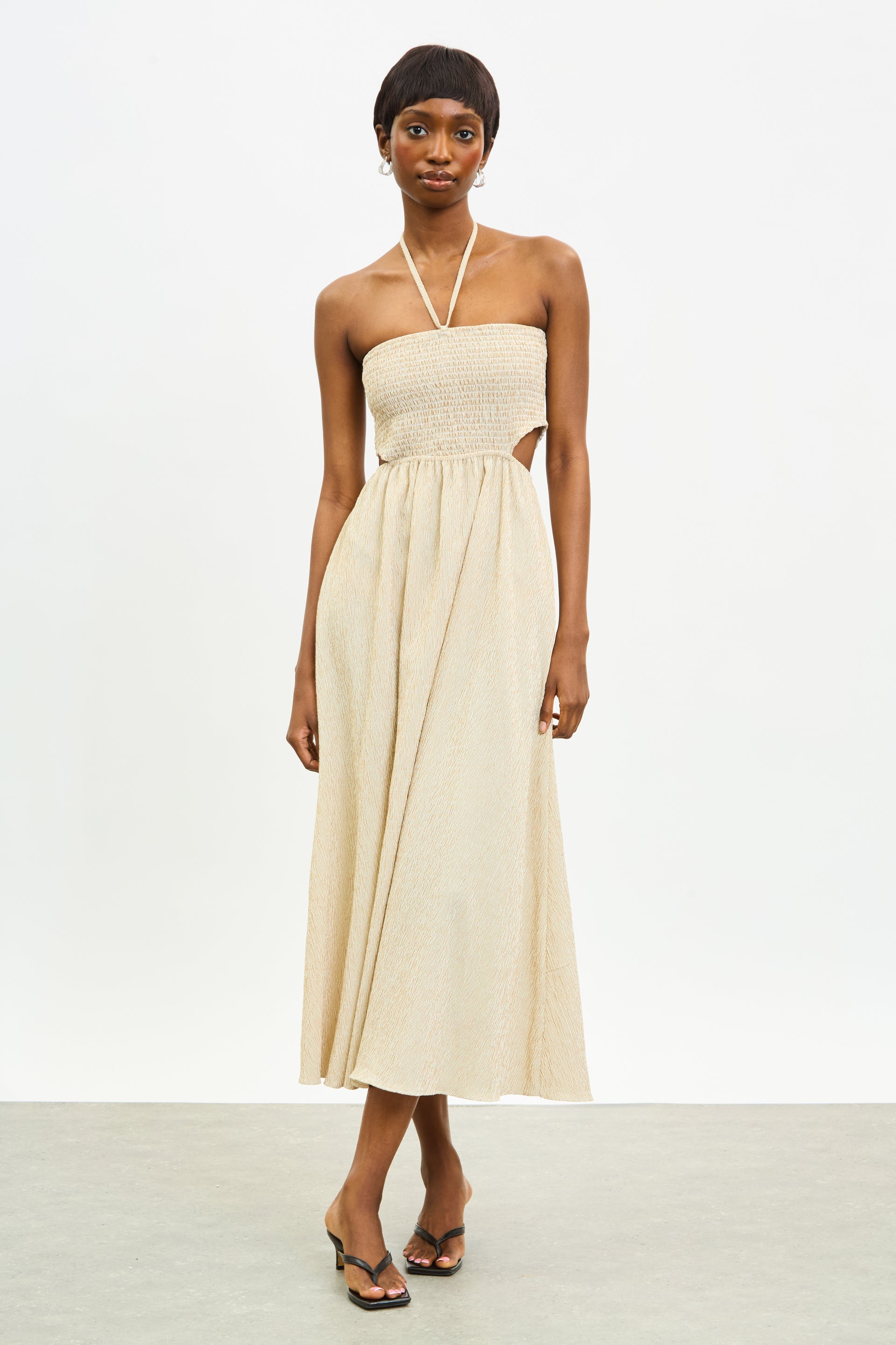 striped ruched dress Buy Reiss Black/Brown Georgie Chevron-Stripe Ruched Midi Dress from Next USA