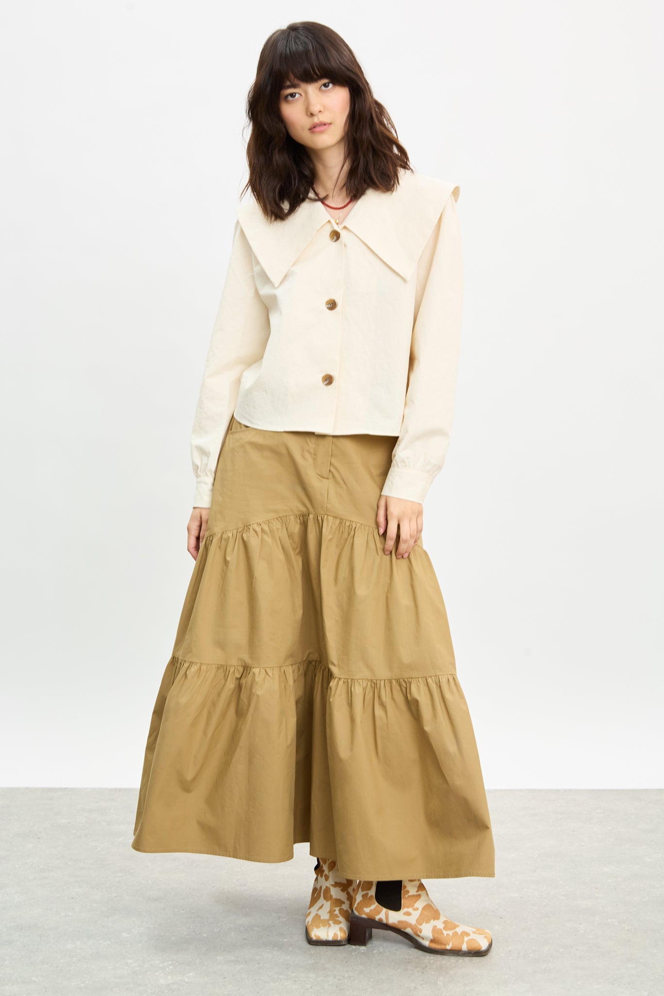 Beige tiered midi skirt_4