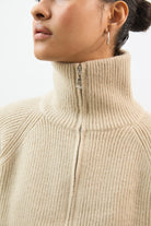 Beige wool blend ribbed wide collar cardigan_3
