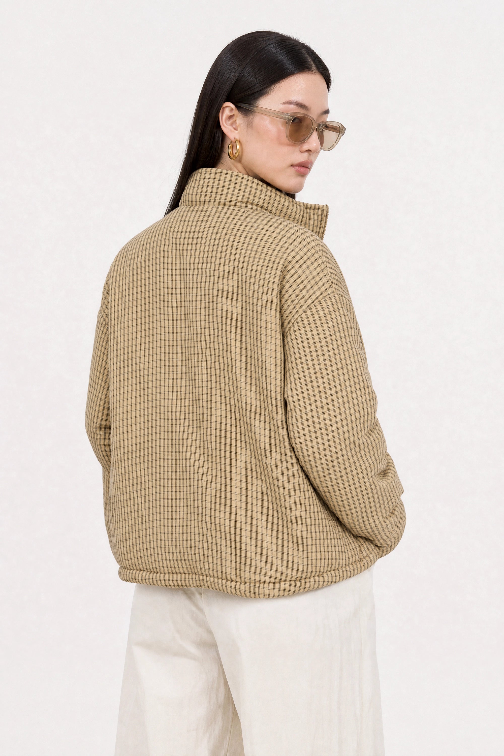 Beige checked reversible teddy fleece jacket_4