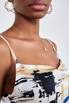 Beige abstract print silky slip dress_5