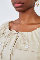 Beige belted off shoulder shirt jacket_4