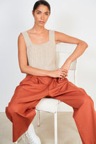 Beige cableknit thick strap tank_5