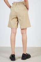 Beige cinch waist tailored shorts_2