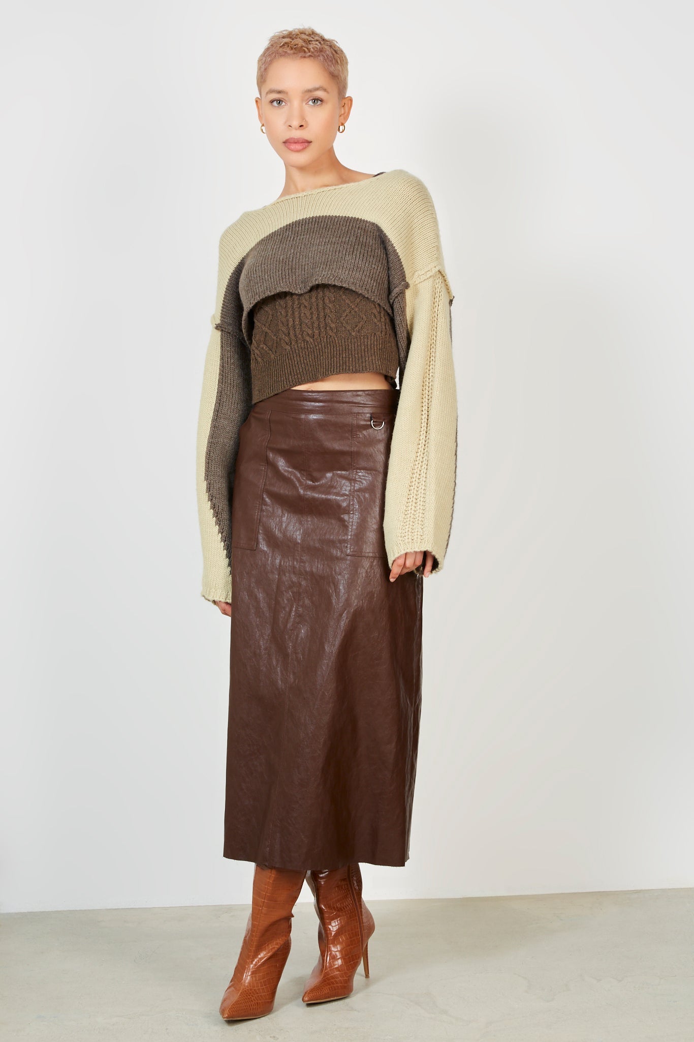 Beige colourblock wide jumper