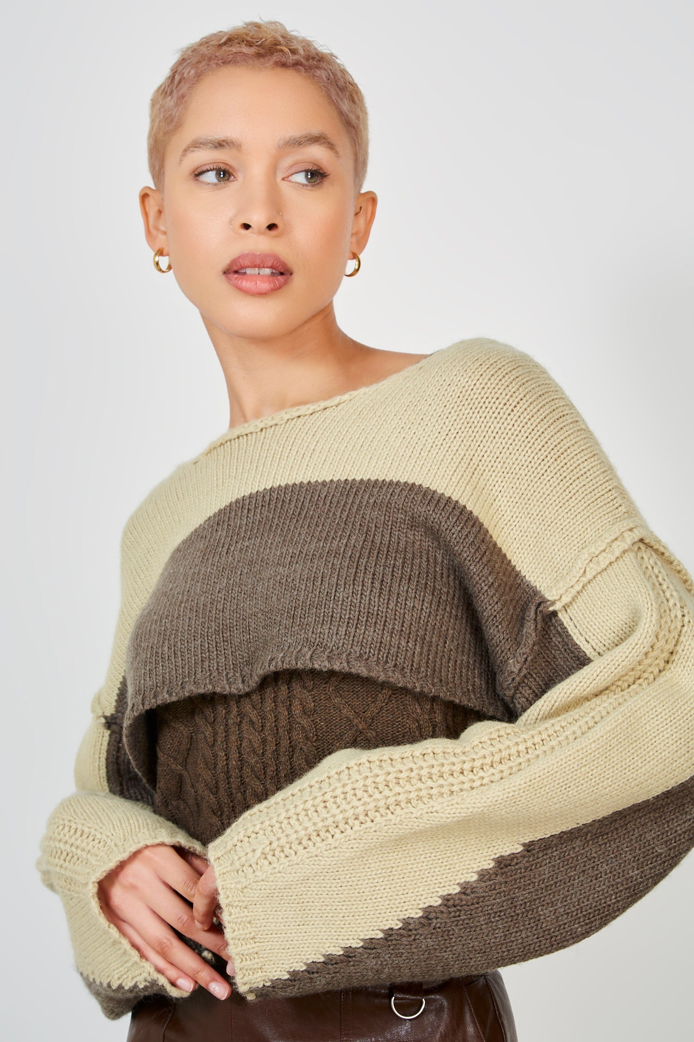 Beige colourblock wide jumper