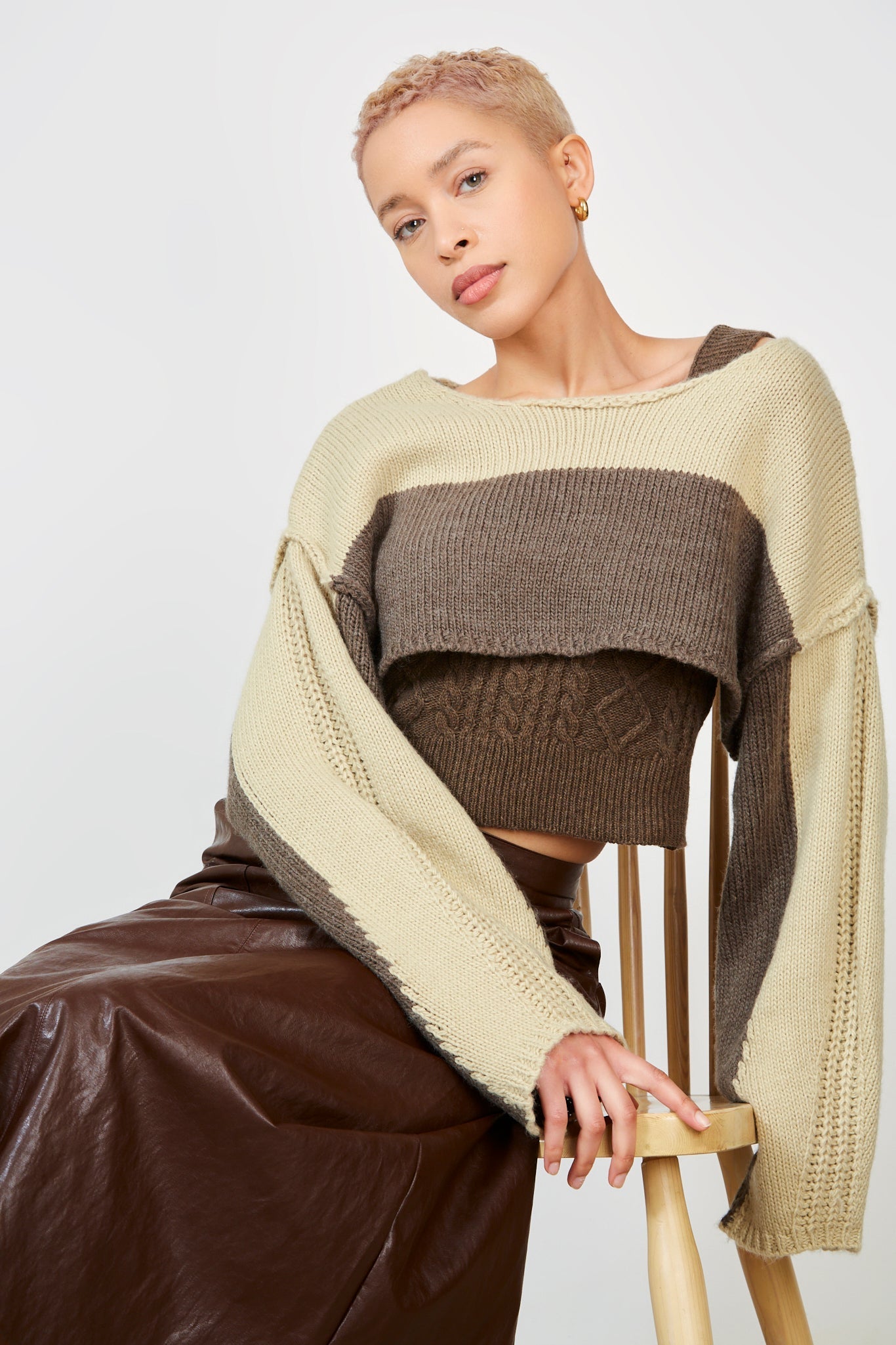 Beige colourblock wide jumper