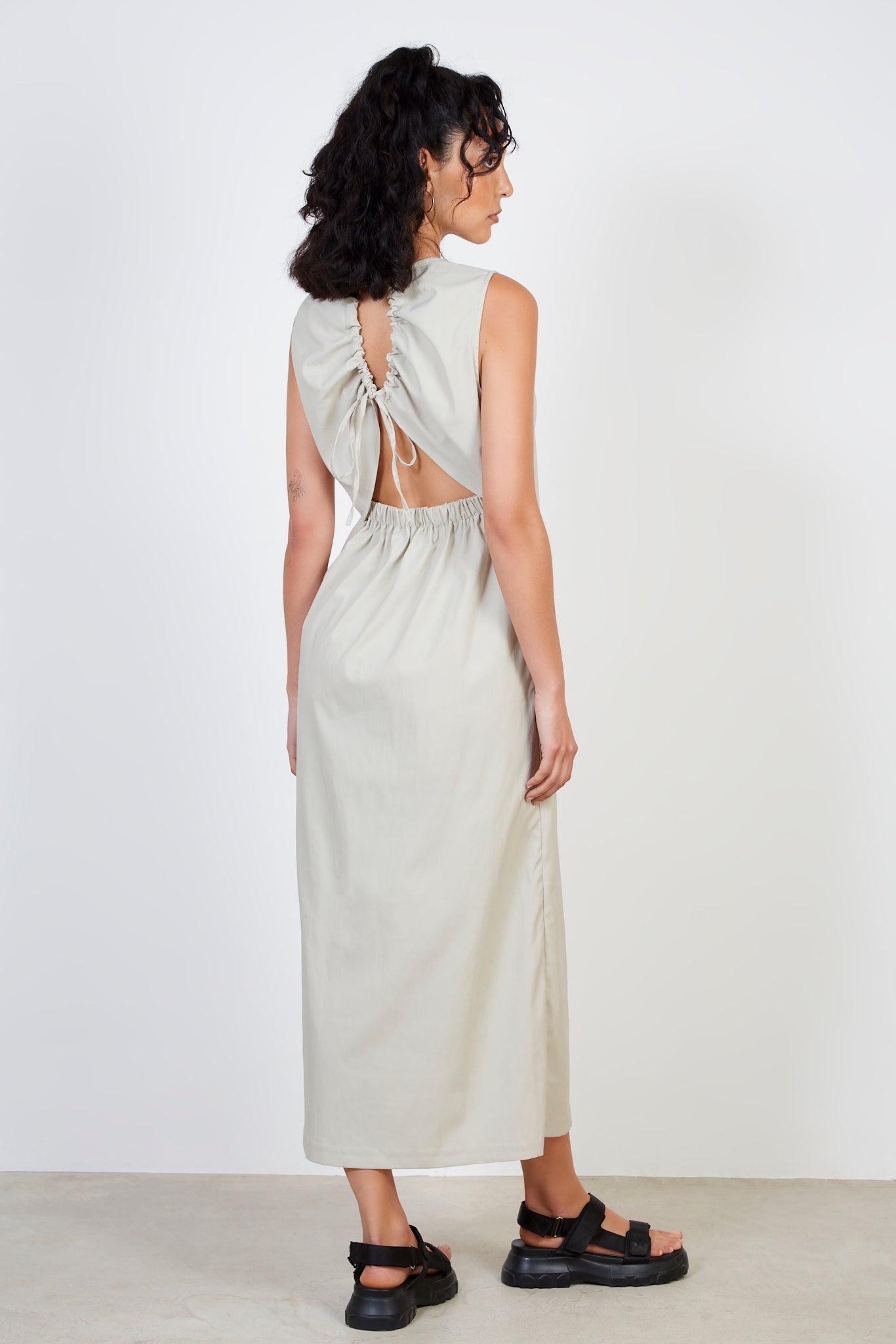 Beige looped tie back dress