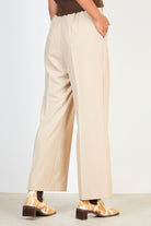 Beige pleated long belted trousers_2