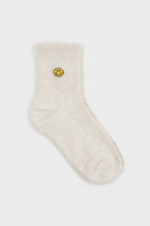 Beige ribbed ankle smiley face socks_2