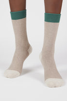 Beige smooth tricolour block socks_4