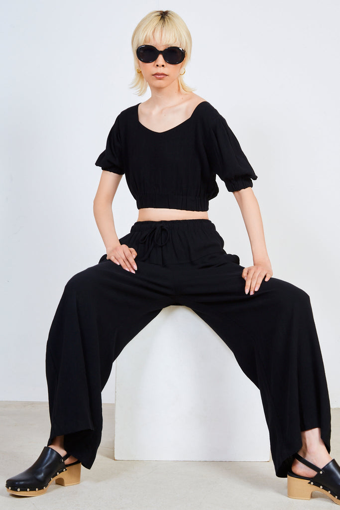 Black high waisted wide leg trousers_5