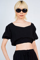 Black ruched waist short sleeved top_1