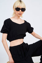 Black ruched waist short sleeved top_5