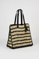 Black and beige striped straw tote bag_2